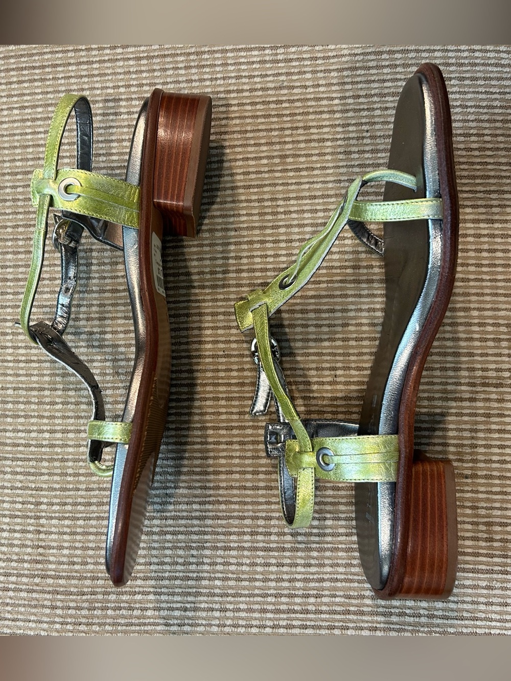 Metallic Lime Green Women's Low Block Heel Sandals